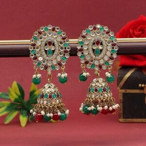 Maroon and Green Color Mirror Earrings